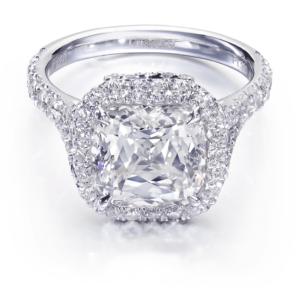 Cushion Cut Diamond Engagement Ring with Halo and Classic Round Diamond Setting